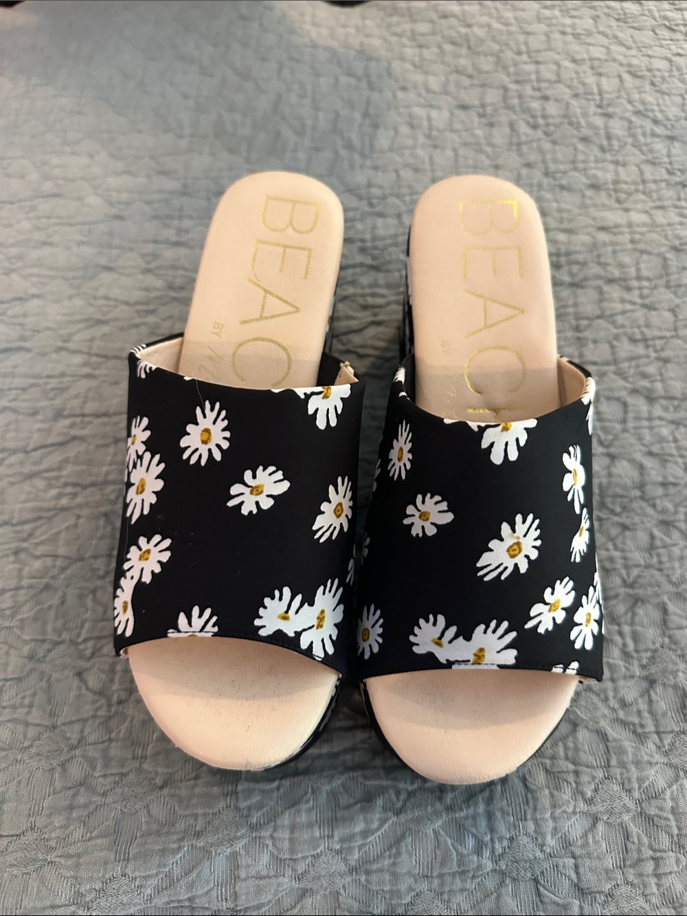 BEACH Daisy Print Black Slide Mules - Women's